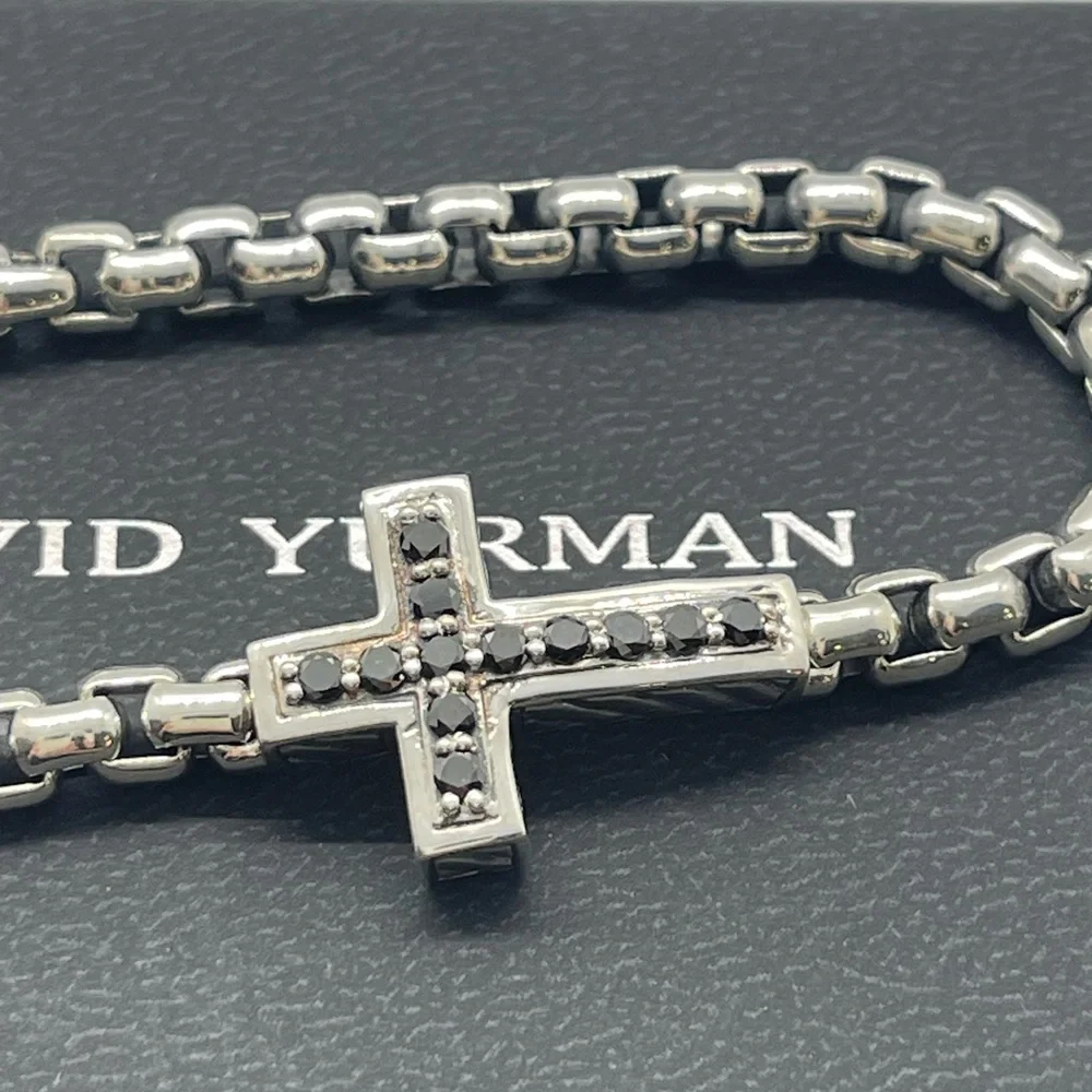 David Yurman Pavè Cross Bracelet in Sterling Silver with Black Diamonds, 5mm - Picture 3 of 11